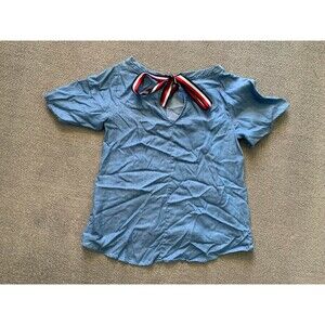Tommy Hilfiger Womens XXS Short Sleeve Blue with Bow red white Blue Shirt Top